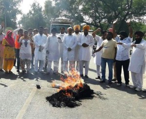 Congress workers effigy of white ravan in ferozepur